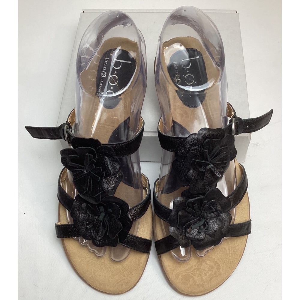 b.o.c. Born Concept Women's Black Floral Sandals Size 8/39 Leather Summer Ready